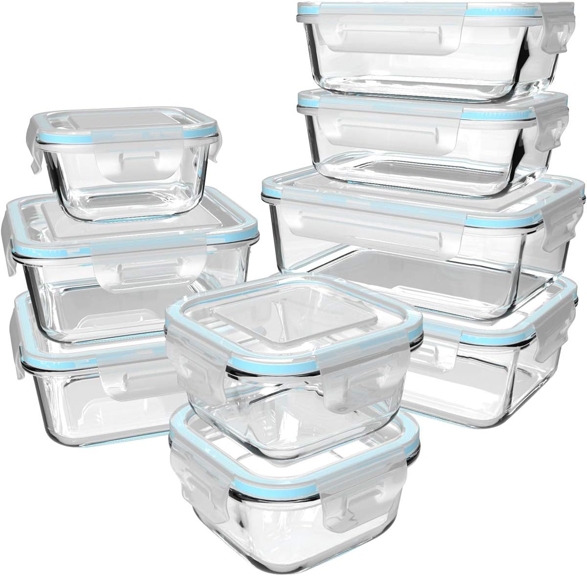 Meal Prep Container - 18-delige set glazen voorraadpotten met deksels,