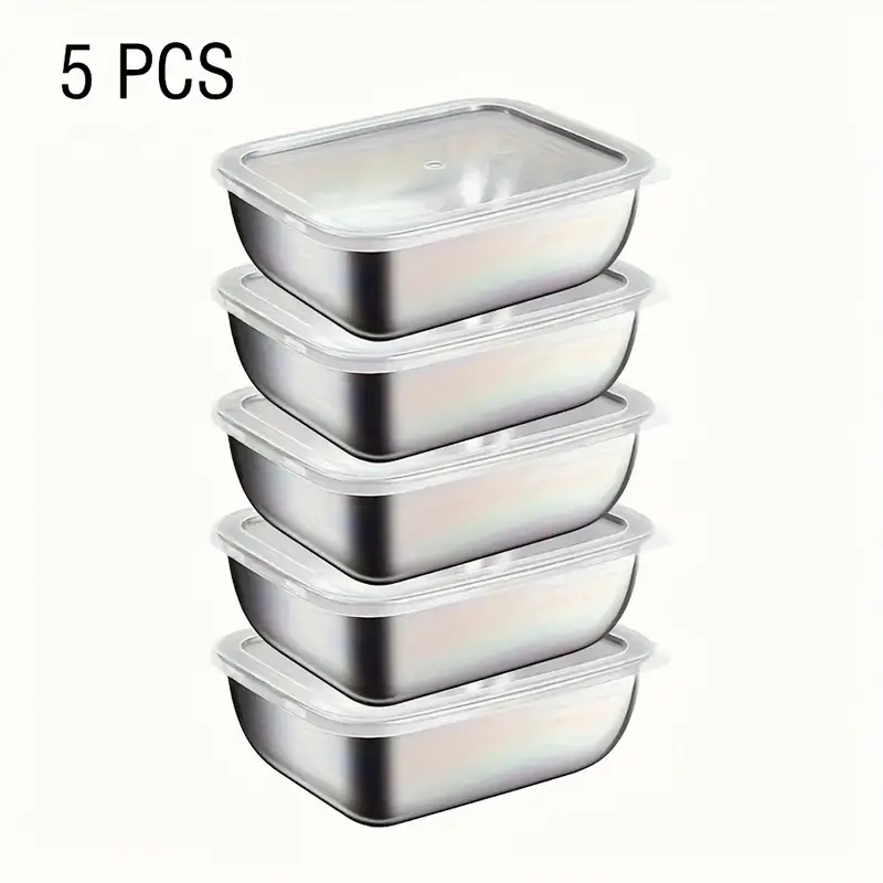 Meal Prep Recipes - 5-delige roestvrijstalen voedselbewaarcontainers, stapelbare maaltijdvoorbereidingsdozen voor