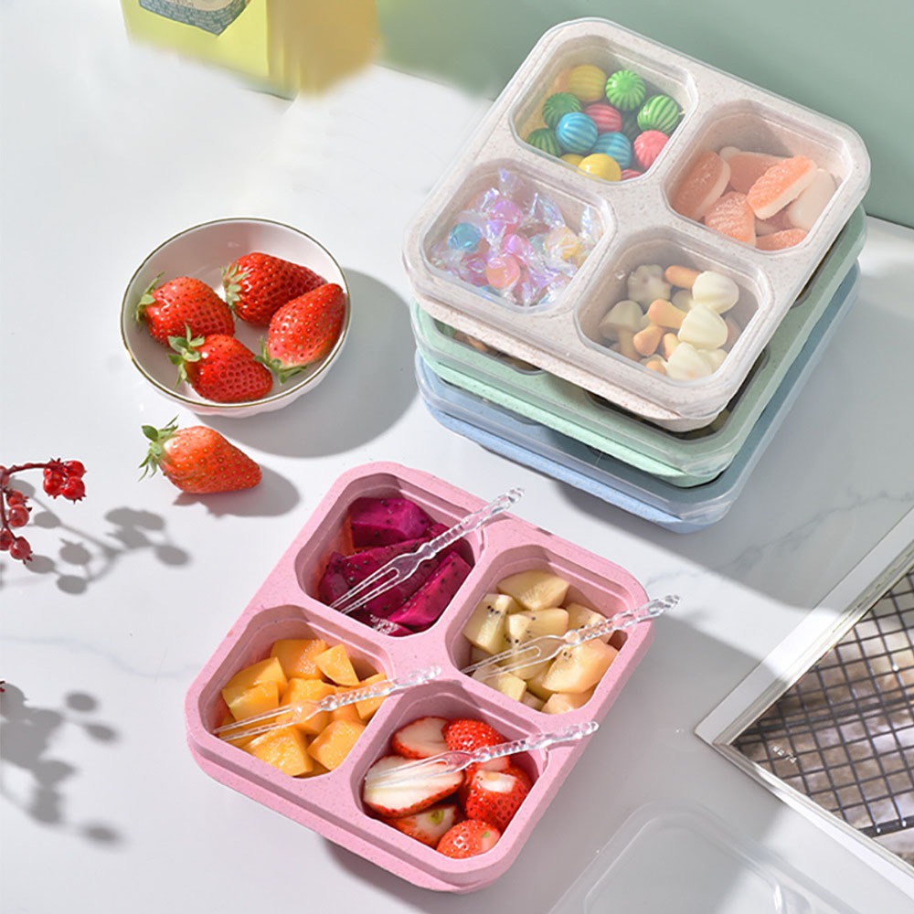 Meal Prep Recipes - 1pc Herbruikbare Tarwestro 4 Compartimenten Voedselcontainer