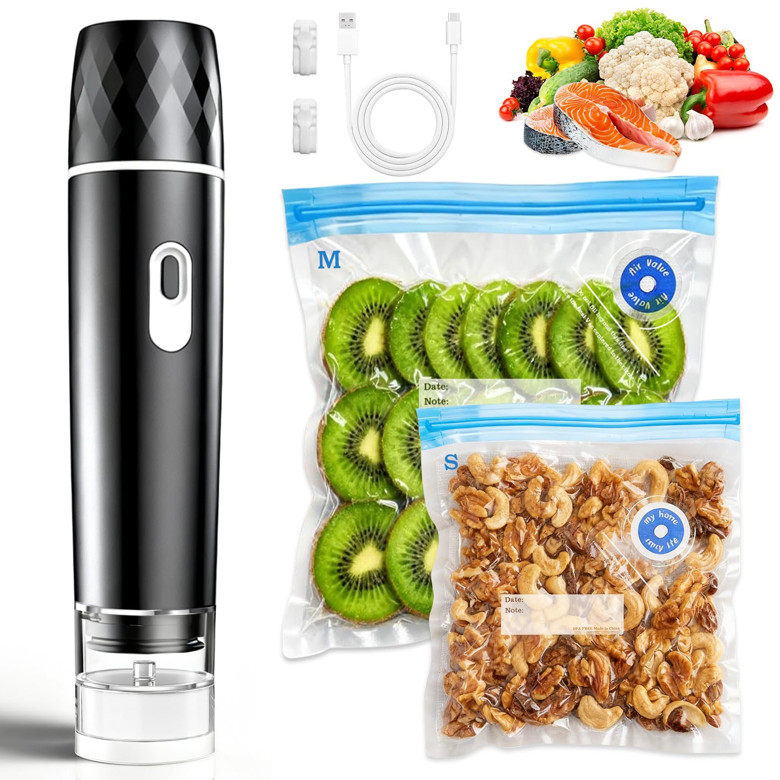 Meal Prep Recipes - Voedselvacuümverpakker, 60KPA krachtige zuigkracht handvacuümverpakkingsmachine, oplaadbaar