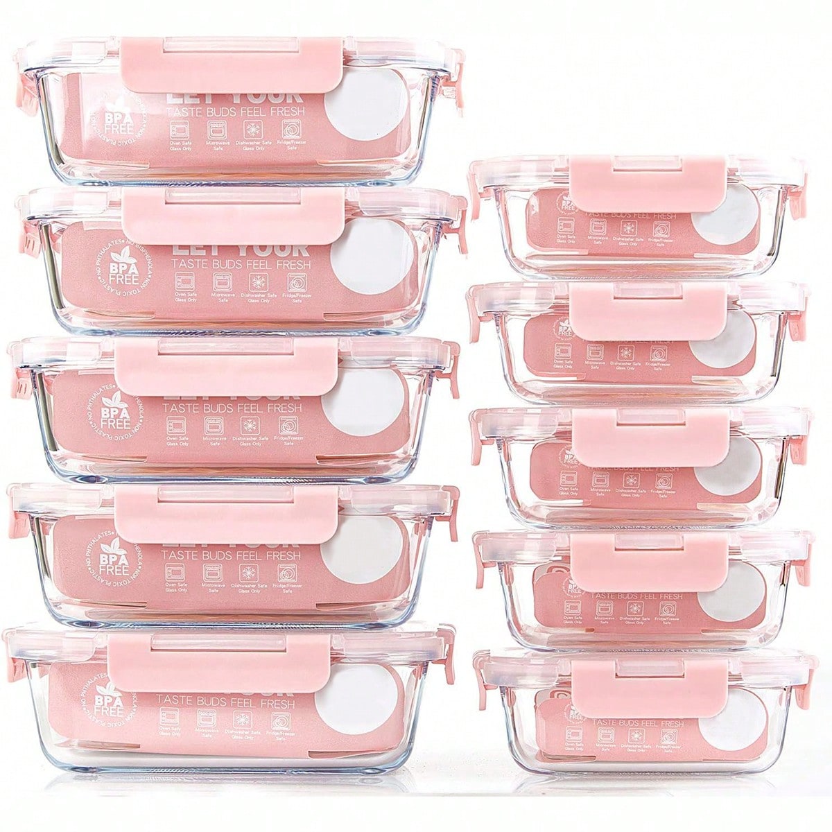 Meal Prep Recipes - 10-delige glazen voorraaddozen voor maaltijdvoorbereiding, voedselbewaarcontainers