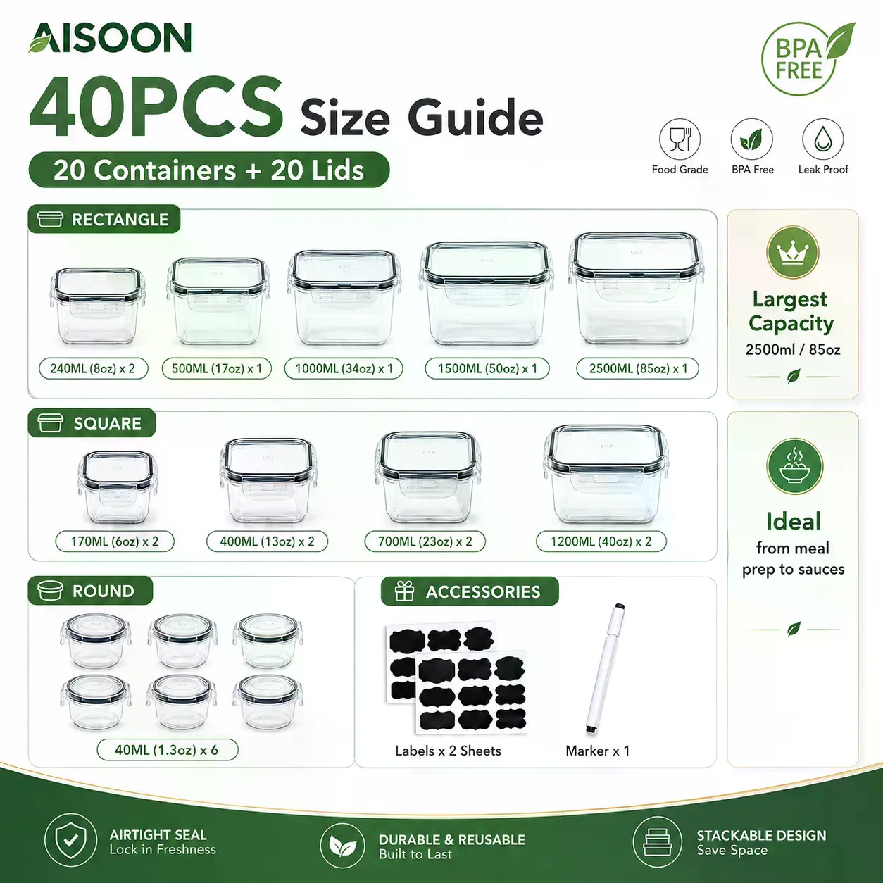 40 stuks extra grote 85oz sili - Meal Prep Recipes recensie en prijs